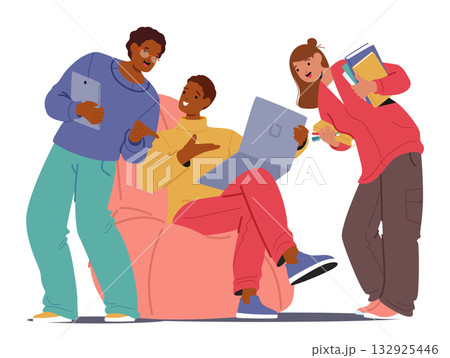Smart teenage students cartoon characters studying together having nice collaboration experience 132925446