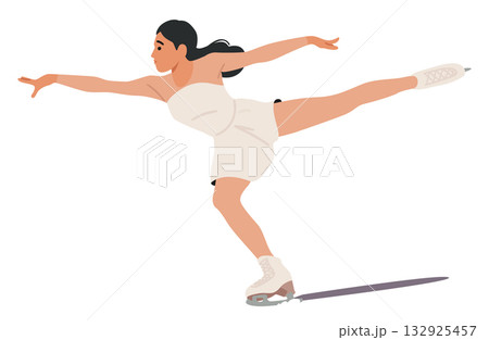 Woman professional figure ice-skating cartoon character performing breathtaking dynamic motion Woman professional figure ice-skating cartoon character performing breathtaking dynamic motion 132925457