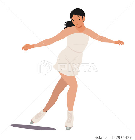 Beautiful woman figure ice-skating cartoon character sliding ice showcasing beauty of movement 132925475