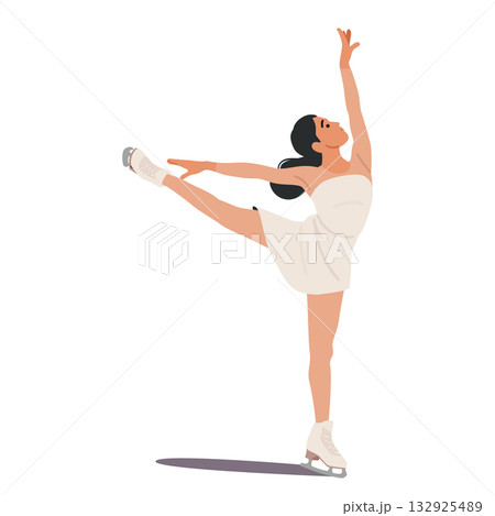 Young female figure skater cartoon character moving on ice rink at competition isolated on white 132925489