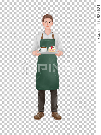 笑顔で接客する男性カフェ店員のイラスト 132925621
