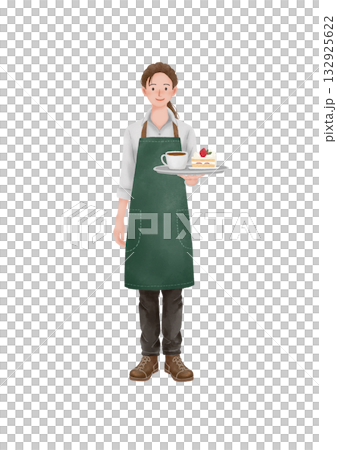 圖解：一位面帶微笑的女咖啡店員為顧客服務 132925622