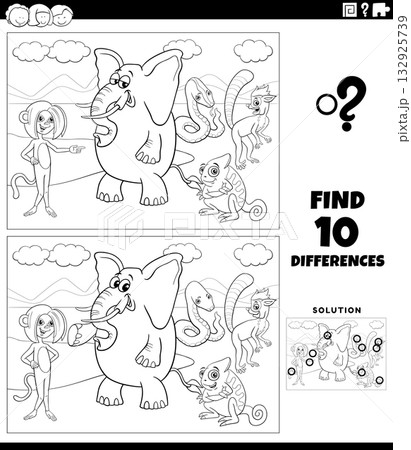 differences activity with cartoon funny wild animals coloring page differences activity with cartoon funny wild animals coloring page 132925739
