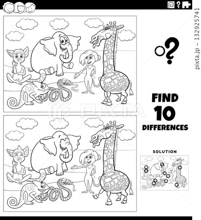 differences puzzle with cartoon wild animals coloring page differences puzzle with cartoon wild animals coloring page 132925741