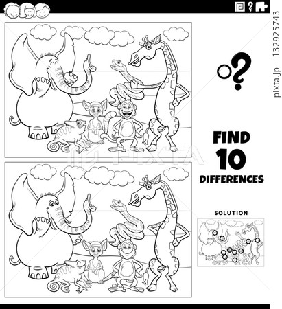 differences game with cartoon wild animals coloring page differences game with cartoon wild animals coloring page 132925743