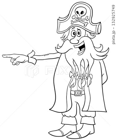 funny cartoon pirate captain character pointing something coloring page 132925749