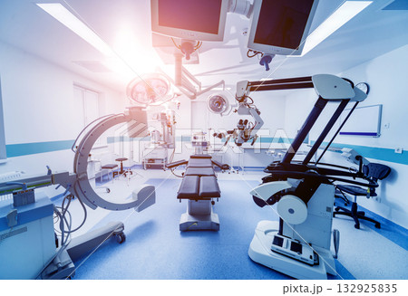 Modern equipment in operating room. Medical devices for neurosurgery. 132925835