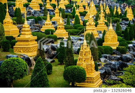 Symbols of Buddhism. Bells. South-Eastern Asia. Details of buddhist temple Symbols of Buddhism. Bells. South-Eastern Asia. Details of buddhist temple 132926046