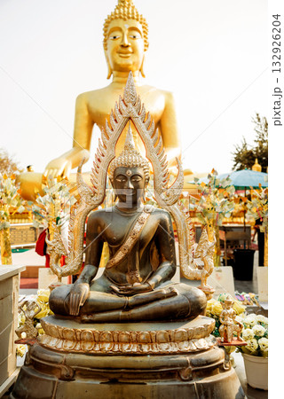 Symbols of Buddhism. South-Eastern Asia. Details of buddhist temple  132926204