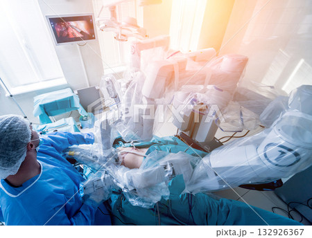 Modern surgical system. Medical robot. Minimally invasive robotic surgery. Modern surgical system. Medical robot. Minimally invasive robotic surgery. 132926367
