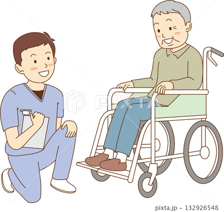 看護師と車椅子のおじいちゃん 132926548