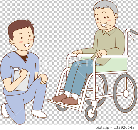 看護師と車椅子のおじいちゃん 132926548
