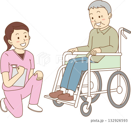 看護師と車椅子のおじいちゃん 132926593