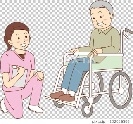 看護師と車椅子のおじいちゃん 132926593