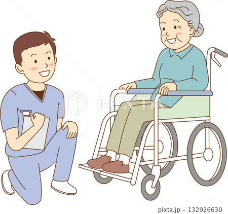 看護師と車椅子のおばあちゃん 132926630