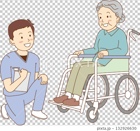 看護師と車椅子のおばあちゃん 132926630
