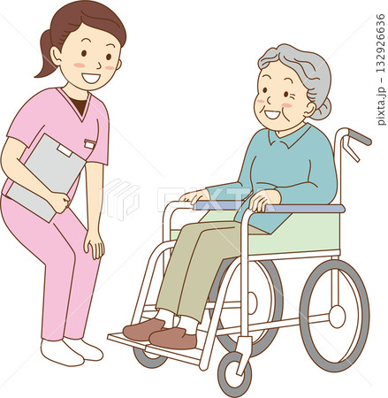 看護師と車椅子のおばあちゃん 132926636