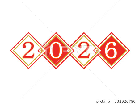 四方紅風　2026　イラスト　ひし形　紅白 132926780