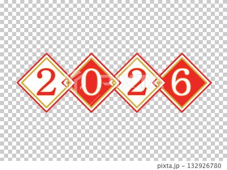 四方紅風　2026　イラスト　ひし形　紅白 132926780