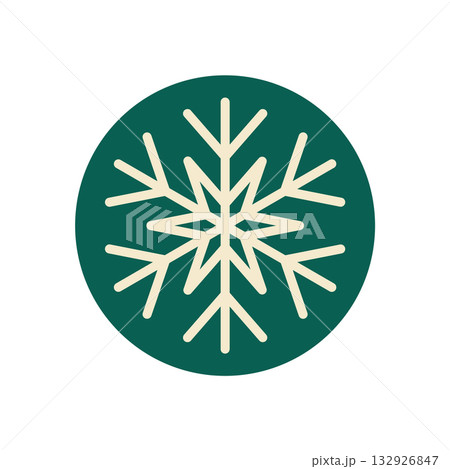 Round green snow flake sticker ornament in line style. Christmas snowflake decoration for winter holiday package. White element with xmas theme for seasonal packaging and cheerful design accent. Round green snow flake sticker ornament in line style. Christmas snowflake decoration for winter holiday package. White element with xmas theme for seasonal packaging and cheerful design accent. 132926847