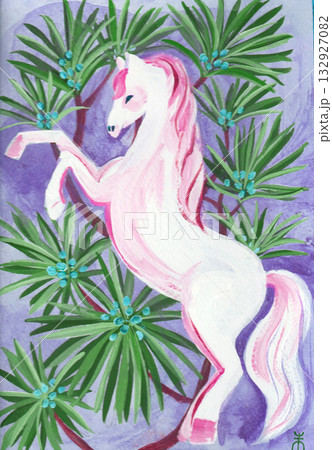 アクリル絵の具で描いた白い馬 アクリル絵の具で描いた白い馬 132927082