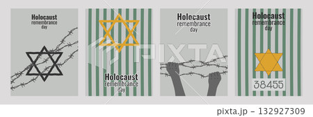 Holocaust Remember Day Honor Legacy Past Fairness. Set artboard. Symbolizes memory justice and history. For web design and educational projects. Vector illustration. Holocaust Remember Day Honor Legacy Past Fairness. Set artboard. Symbolizes memory justice and history. For web design and educational projects. Vector illustration. 132927309