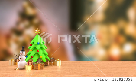 The Snow man and Christmas tree for Holiday or new year concept 3d Rendering. The Snow man and Christmas tree for Holiday or new year concept 3d Rendering. 132927353