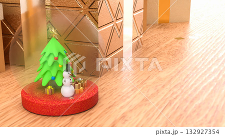 The Snow man and Christmas tree for Holiday or new year concept 3d Rendering. 132927354
