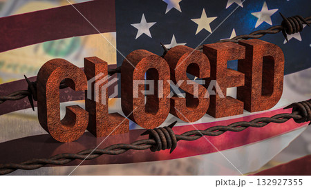 The Rusty Closed on USA flag for Business concept 3d Rendering. 132927355