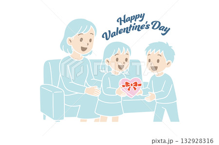 バレンタインのプレゼントを渡す家族、線なし 132928316