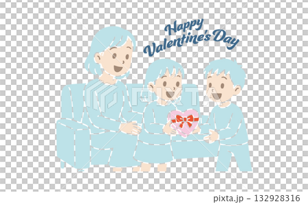 バレンタインのプレゼントを渡す家族、線なし 132928316