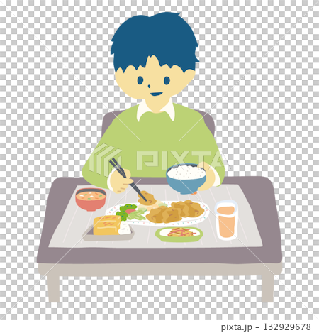 一名男子正在吃炸雞套餐 一名男子正在吃炸雞套餐 132929678