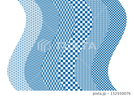 色々な和柄のネイビーの波形イラスト 132930076