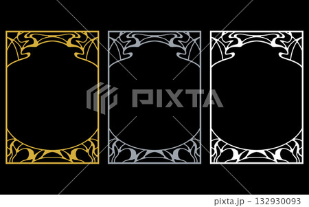 アールヌーボー風フレームセット。金色銀色白色。A判型。 アールヌーボー風フレームセット。金色銀色白色。A判型。 132930093