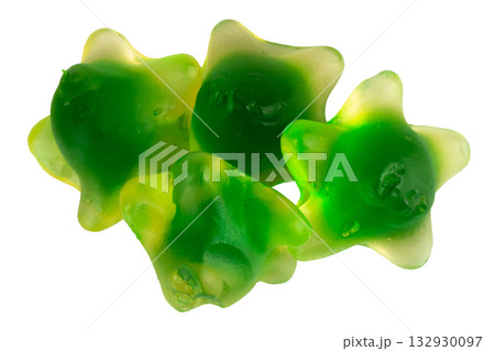 Pile of Green Starfish Jelly Gummy Candies Isolated on White Background 132930097
