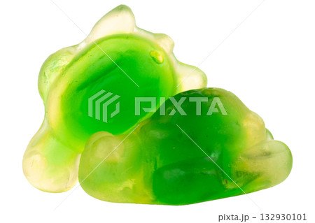 Pile of Green turtle Jelly Gummy Candies Isolated on White Background 132930101