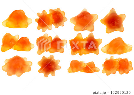 Orange Starfish Jelly Gummy Candy Isolated on White Background 132930120