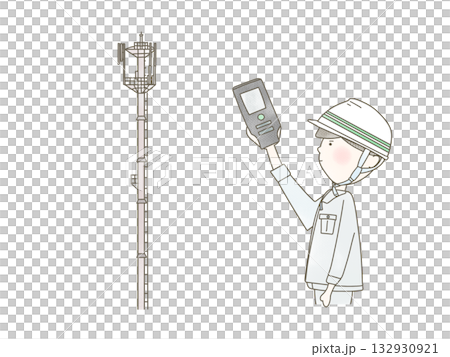 身穿工作服的人正在測量無線電波的插圖 132930921