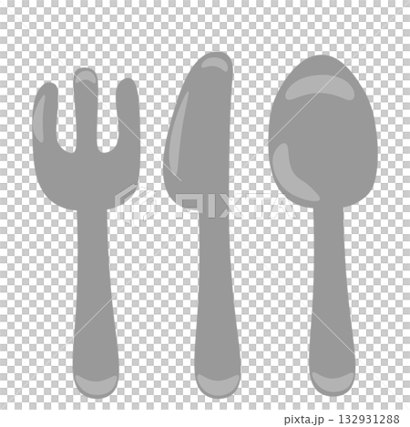 デフォルメしたフォークとナイフとスプーンのイラスト デフォルメしたフォークとナイフとスプーンのイラスト 132931288