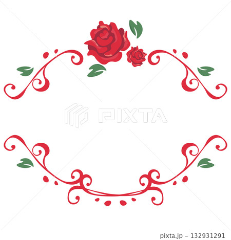 ハートがデザインされた赤いバラのフレーム 132931291