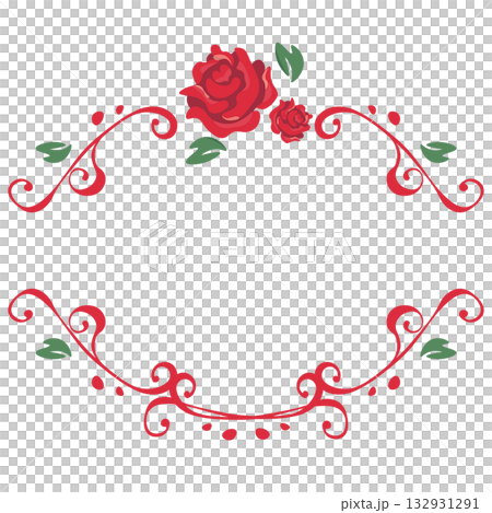 ハートがデザインされた赤いバラのフレーム 132931291