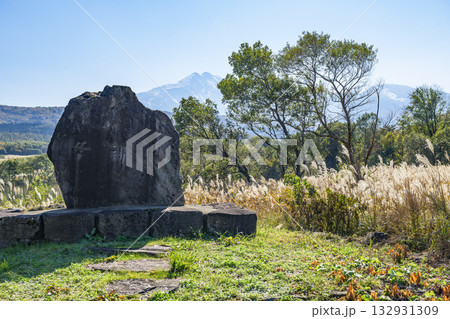 自然の郷　冬師山　ススキと鳥海山　秋田県 132931309