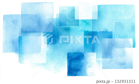 ブルーの立方体と水彩が溶け合う抽象背景 ブルーの立方体と水彩が溶け合う抽象背景 132931311