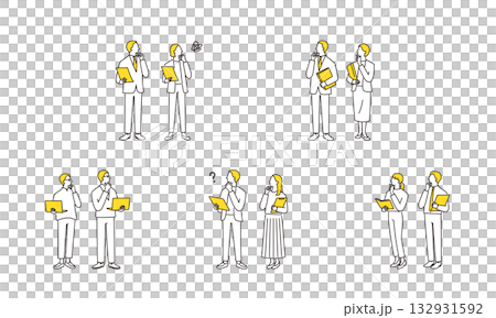 PCや書類ファイルを持って悩む、いろんな部署のビジネスパーソンセット 132931592
