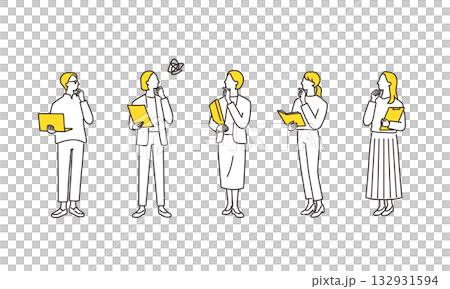 全身插畫集：擔心拿著電腦和文件的女性商務團隊 132931594