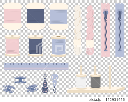 A cute illustration set of sewing tools used for handicrafts 132931636