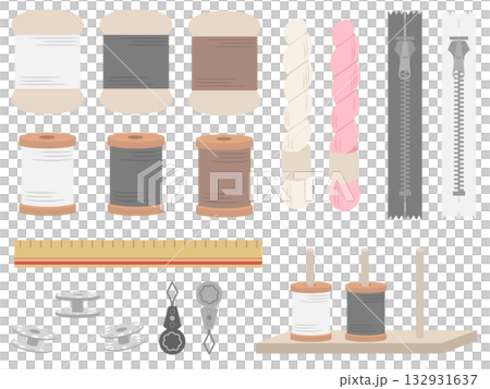 一套可愛的手工縫紉工具插圖 132931637