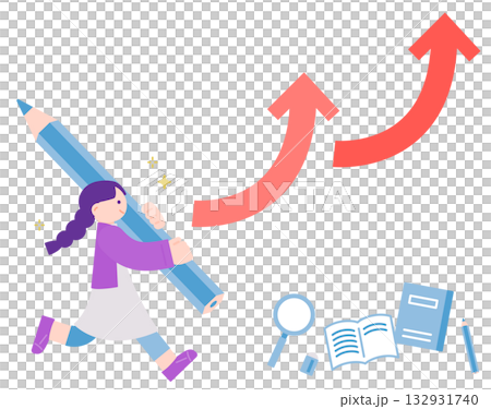 一個女孩拿著鉛筆奔跑。這象徵著成績的提升和學習動力的增強。 132931740