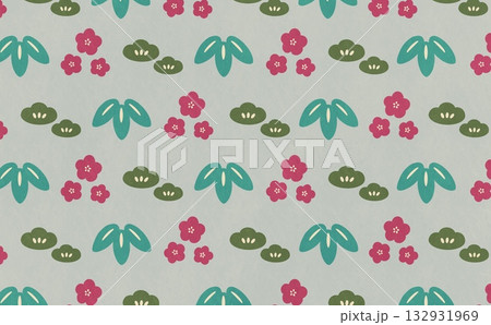 松竹梅のパターン(グレー) 132931969