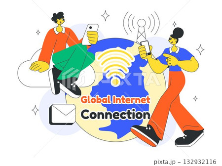 Global Internet Connection Vector Illustration Featuring Cloud Data Storage With Connectivity Communications Of Data Center For Cloud Computing 132932116